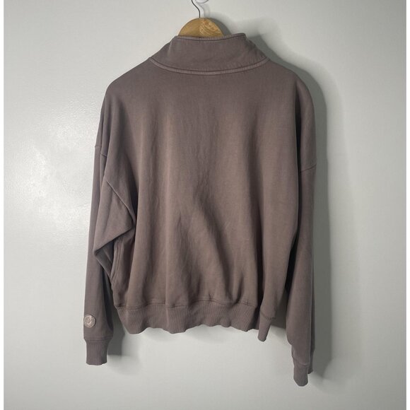 PINK Victoria's Secret Sweatshirt Womens XL Taupe Quarter Zip Mock Neck Fleece - Picture 2 of 9